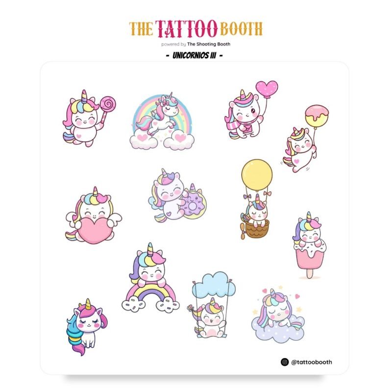 Plancha de Tatuajes Unicornios III x12 tattoos